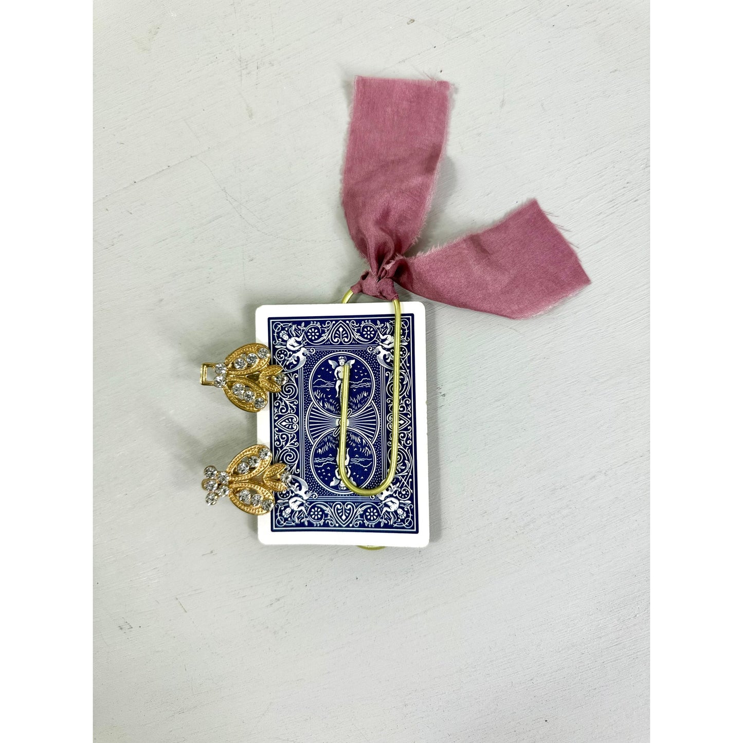 Vintage  Bumble Bee Clips and  ribbon playing Card Bookmark set