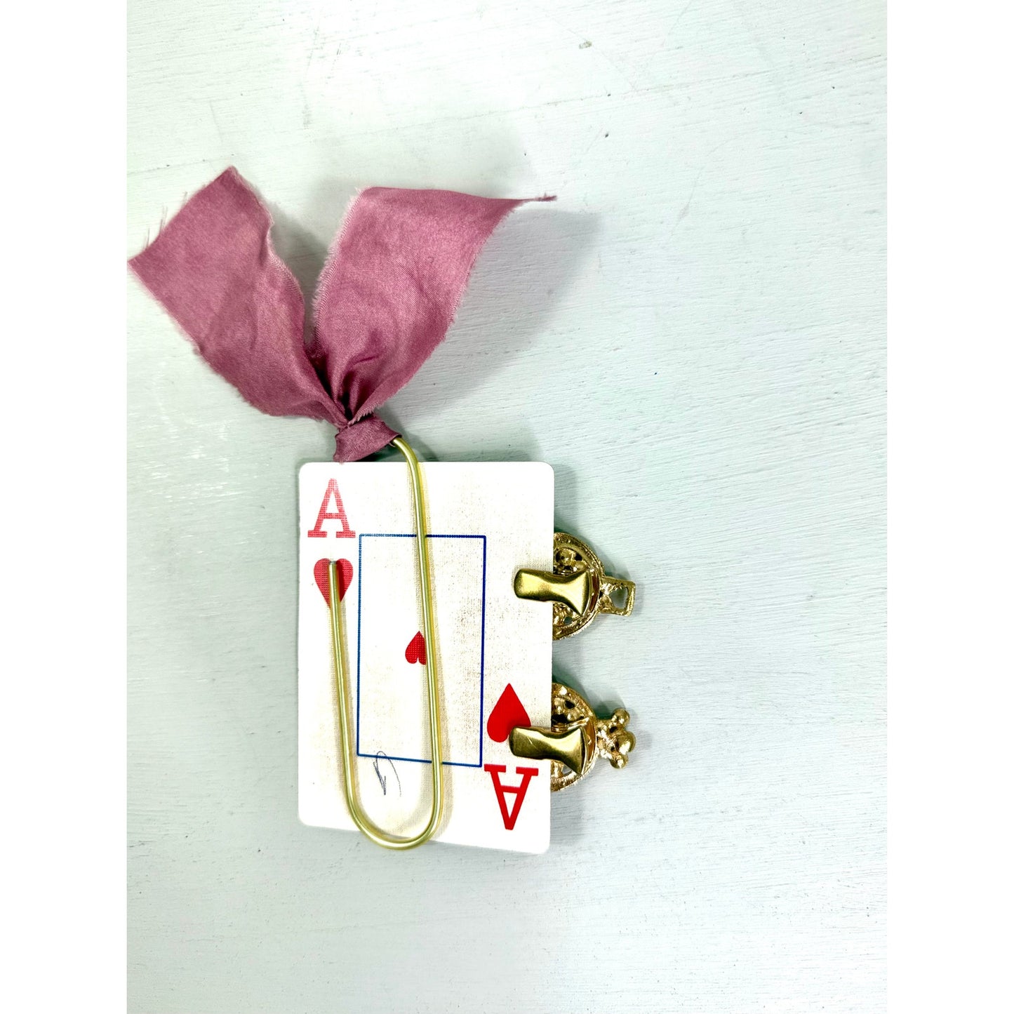 Vintage  Bumble Bee Clips and  ribbon playing Card Bookmark set