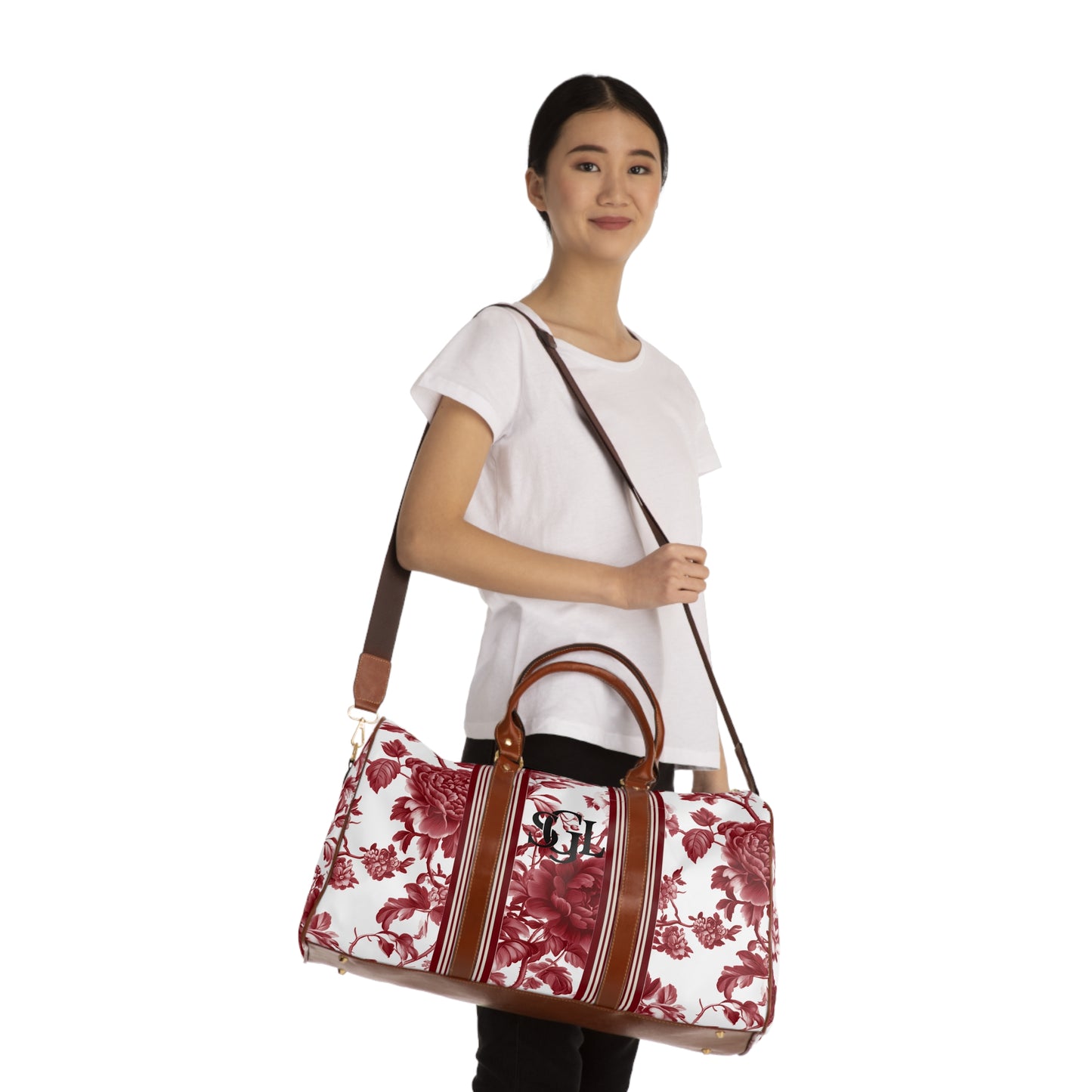 Elegant Floral Waterproof Travel Bag, Weekend Getaway Tote, Overnight Bag, Floral Gym Duffle, Perfect for Gifts