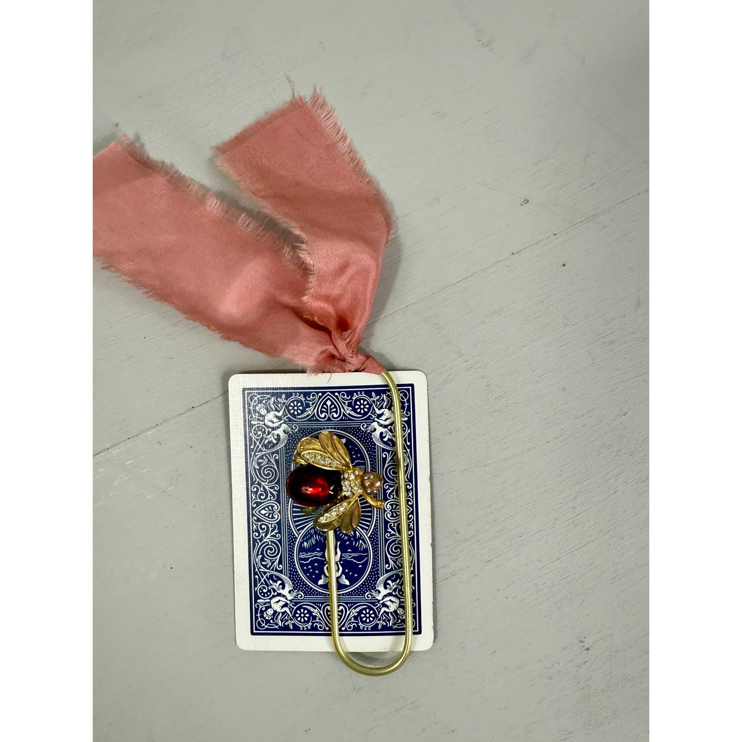 Vintage  Bumble Bee Pin and  ribbon playing Card Bookmark set