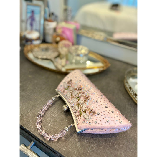 Vintage honey gold beaded and rhinestoned evening bag