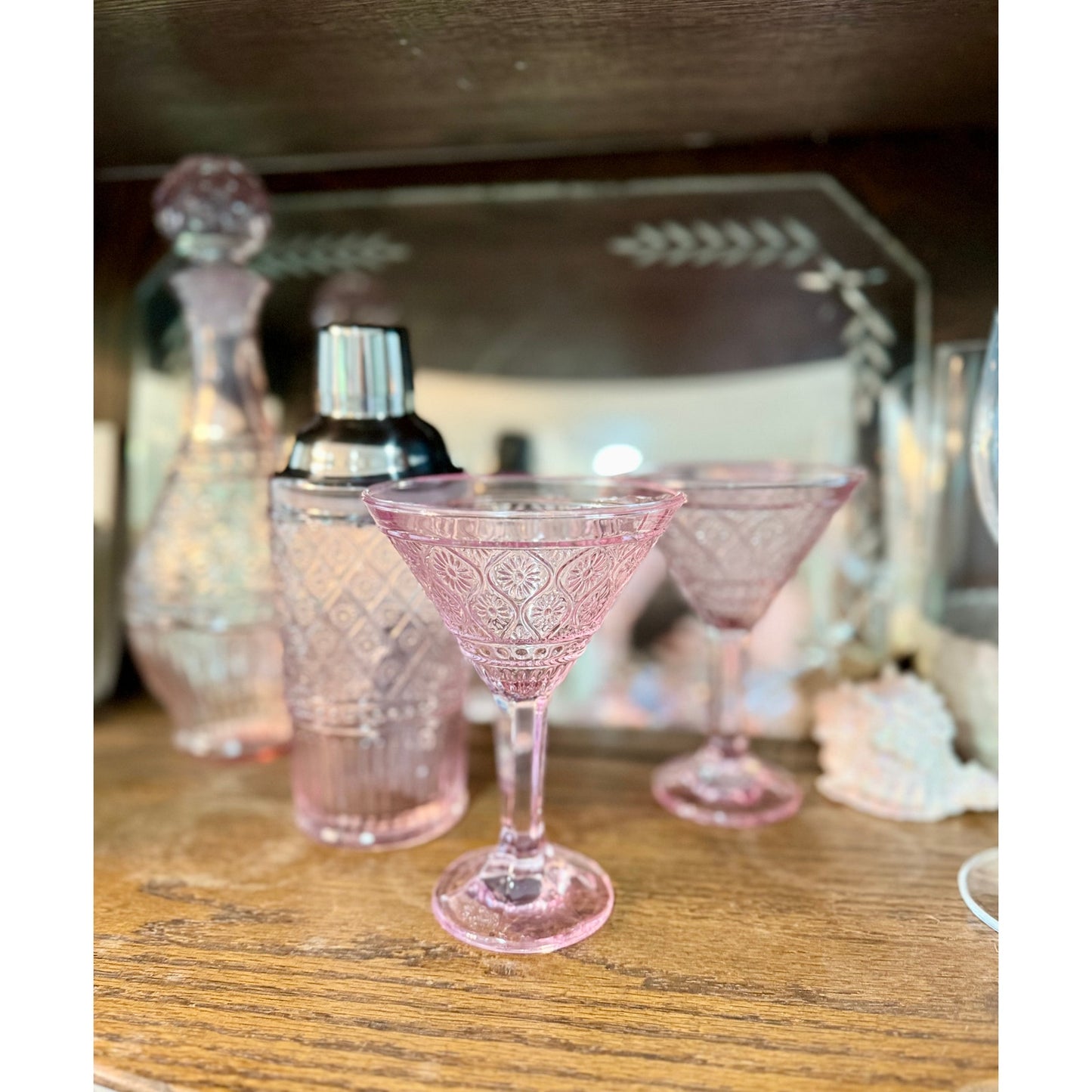 Vintage inspired pink hand made glassware, diswasher safe