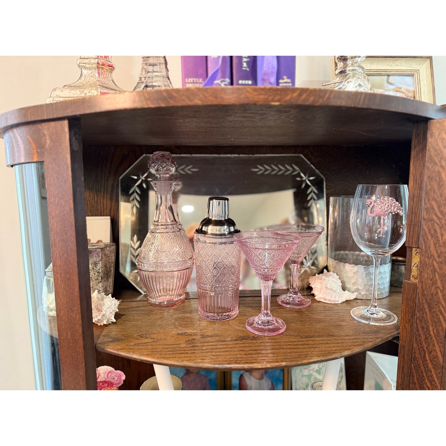 Vintage inspired pink hand made glassware, diswasher safe