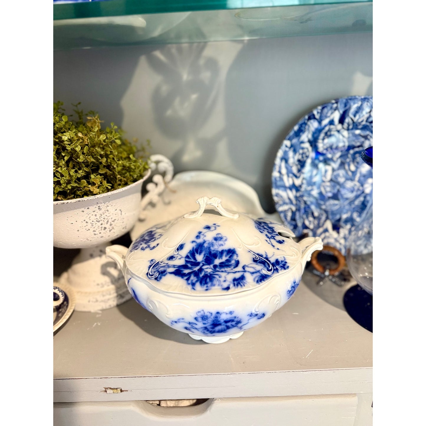 Antique Flow Blue Tureen with Lid