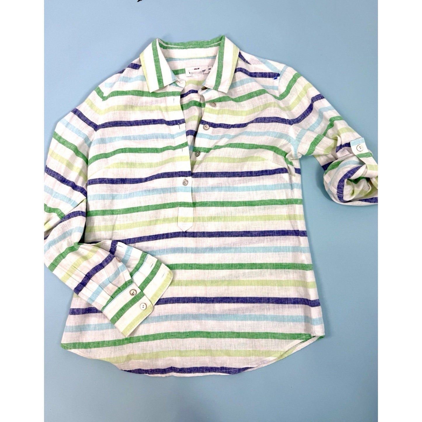 Vineyard Vines Bungalow Stripe Popover Shirt Women 0 NWT Long Sleeve LinenCotton