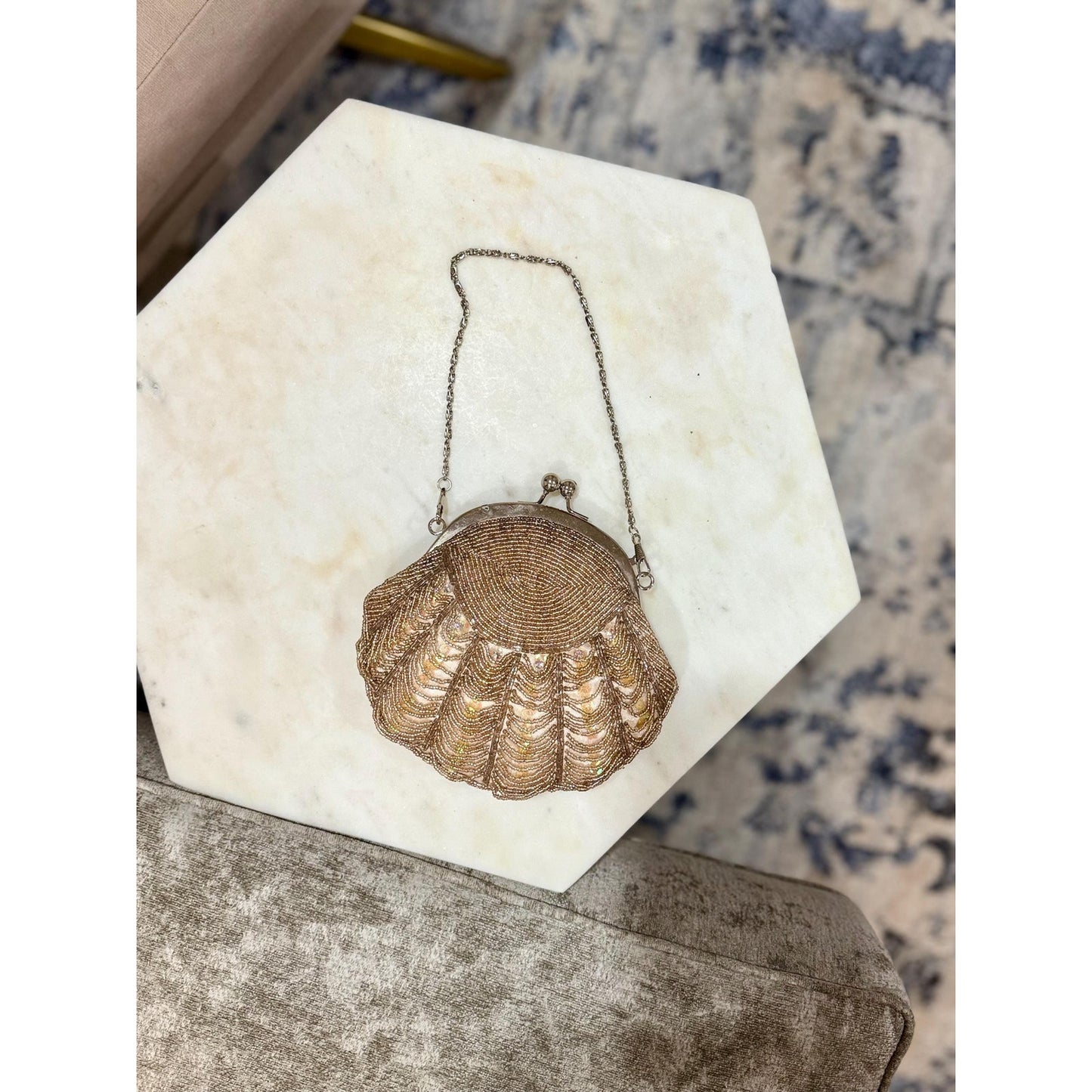 Vintage honey gold beaded and rhinestoned evening bag