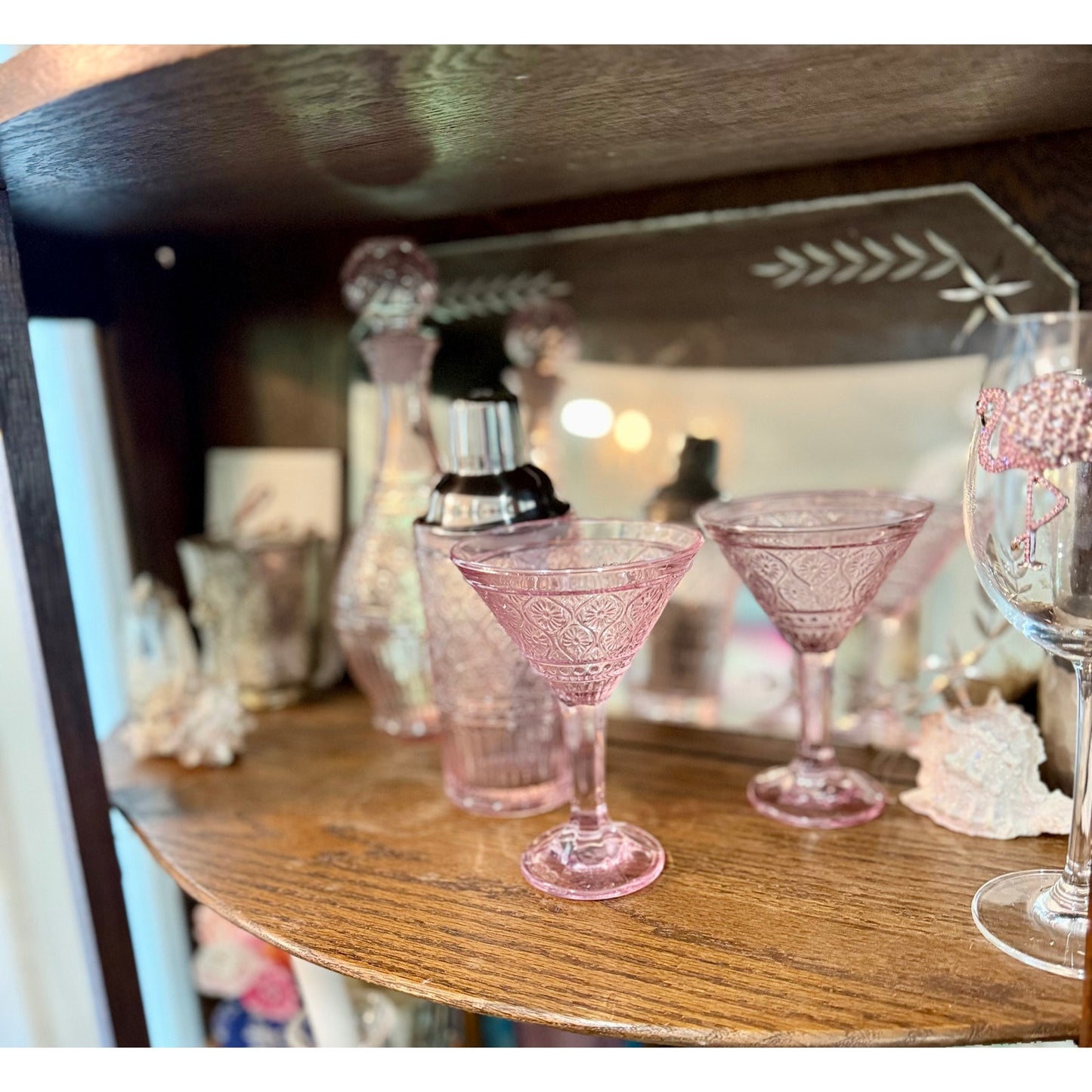 Vintage inspired pink hand made glassware, diswasher safe