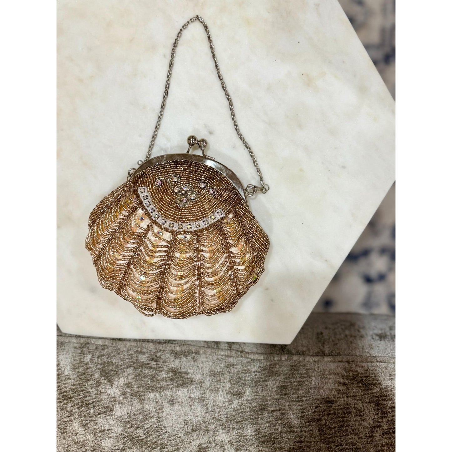 Vintage honey gold beaded and rhinestoned evening bag