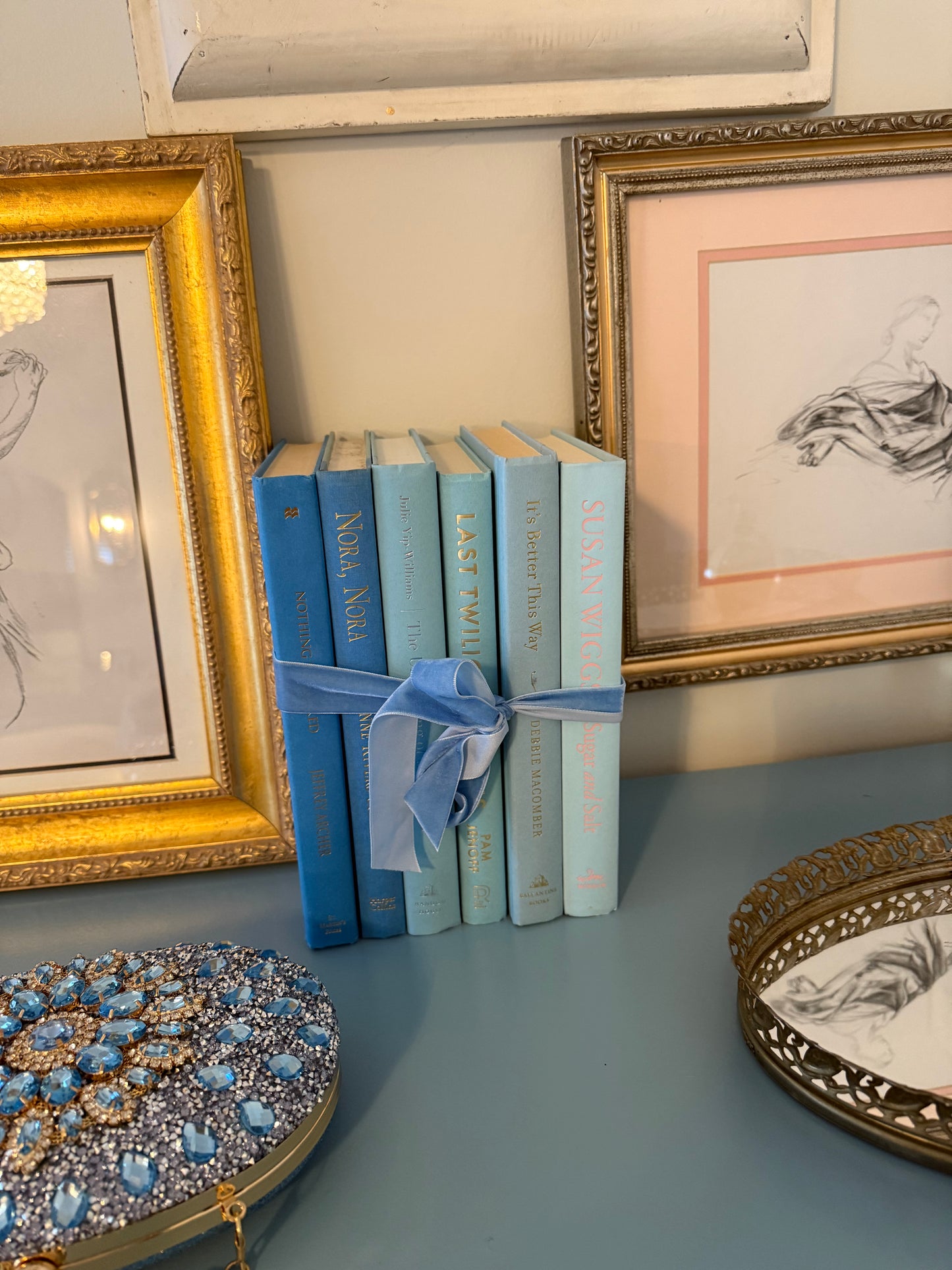 Vintage light blue beaded and rhinestoned evening bag