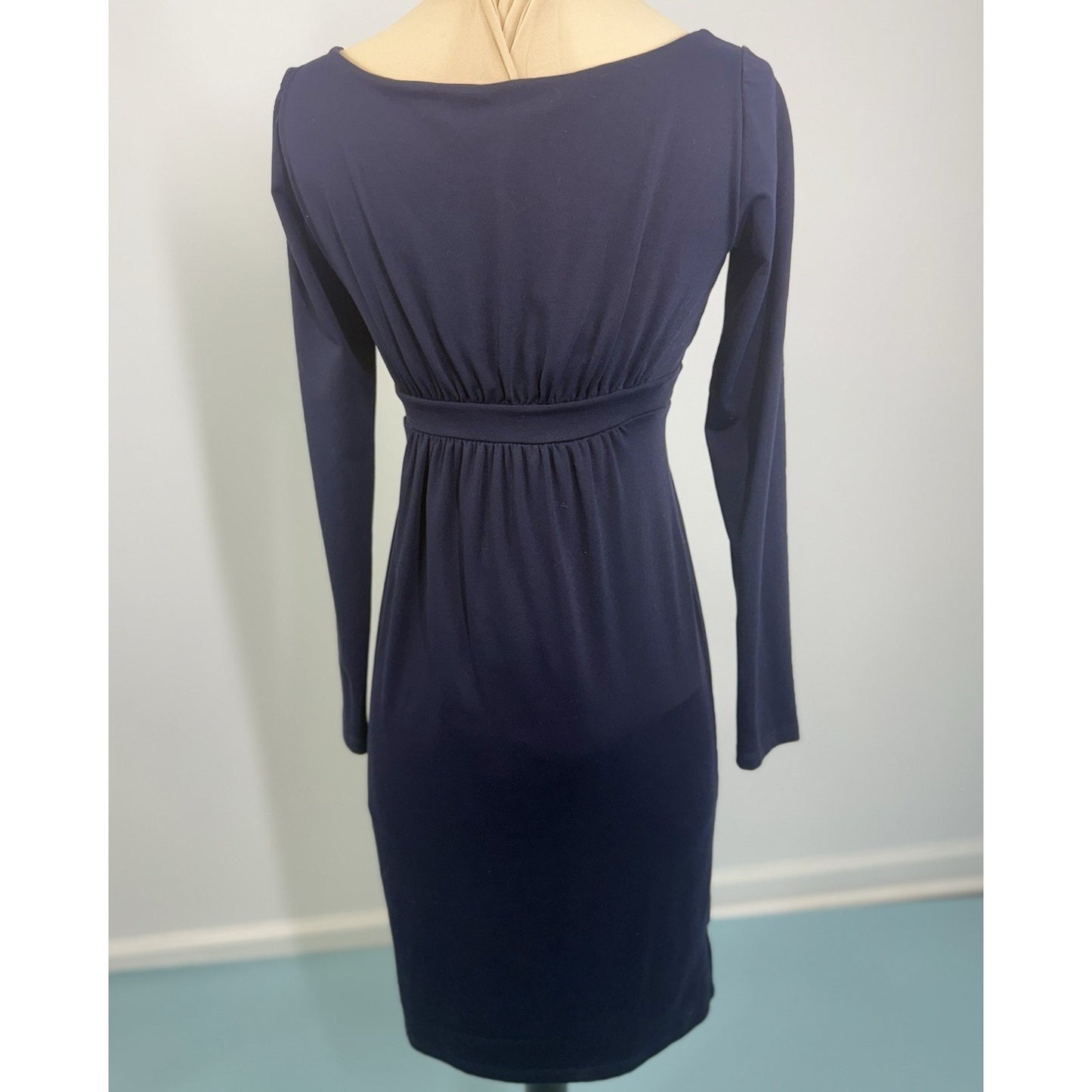 Vintage SUSAN MONACO plunge V neck Navy classic Black Dress Womens Small