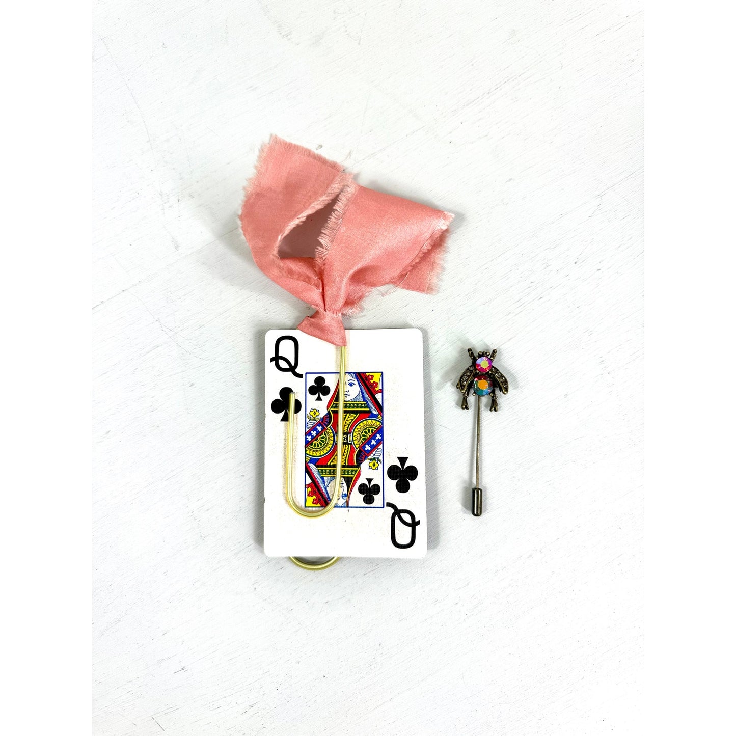 Vintage  Bumble Bee Pin and  ribbon playing Card Bookmark set