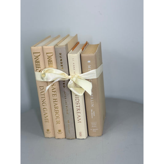 Vintage White  Decorative Book collection, beige curated book Collection, Vintage Home Decor