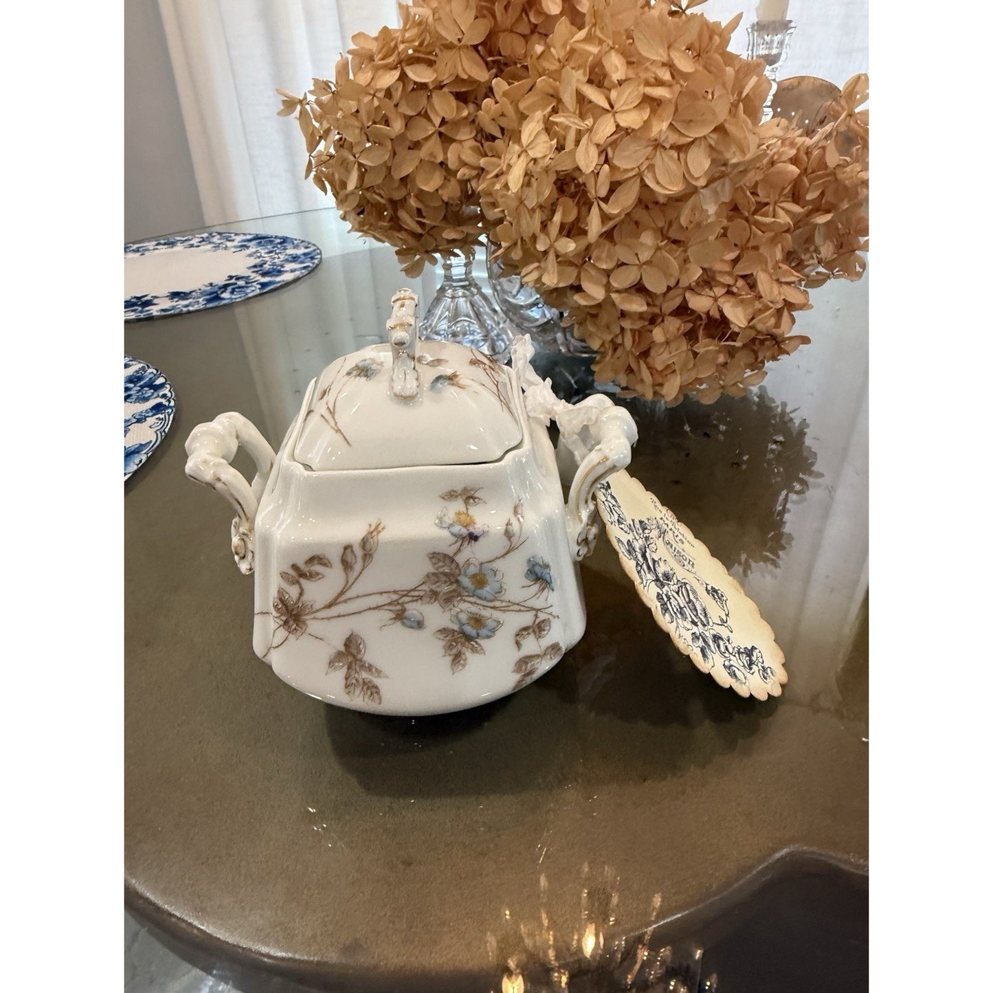 Antique Limoges Haviland Hand Painted blue Color Floral Bouquet Tureen Good Cond.