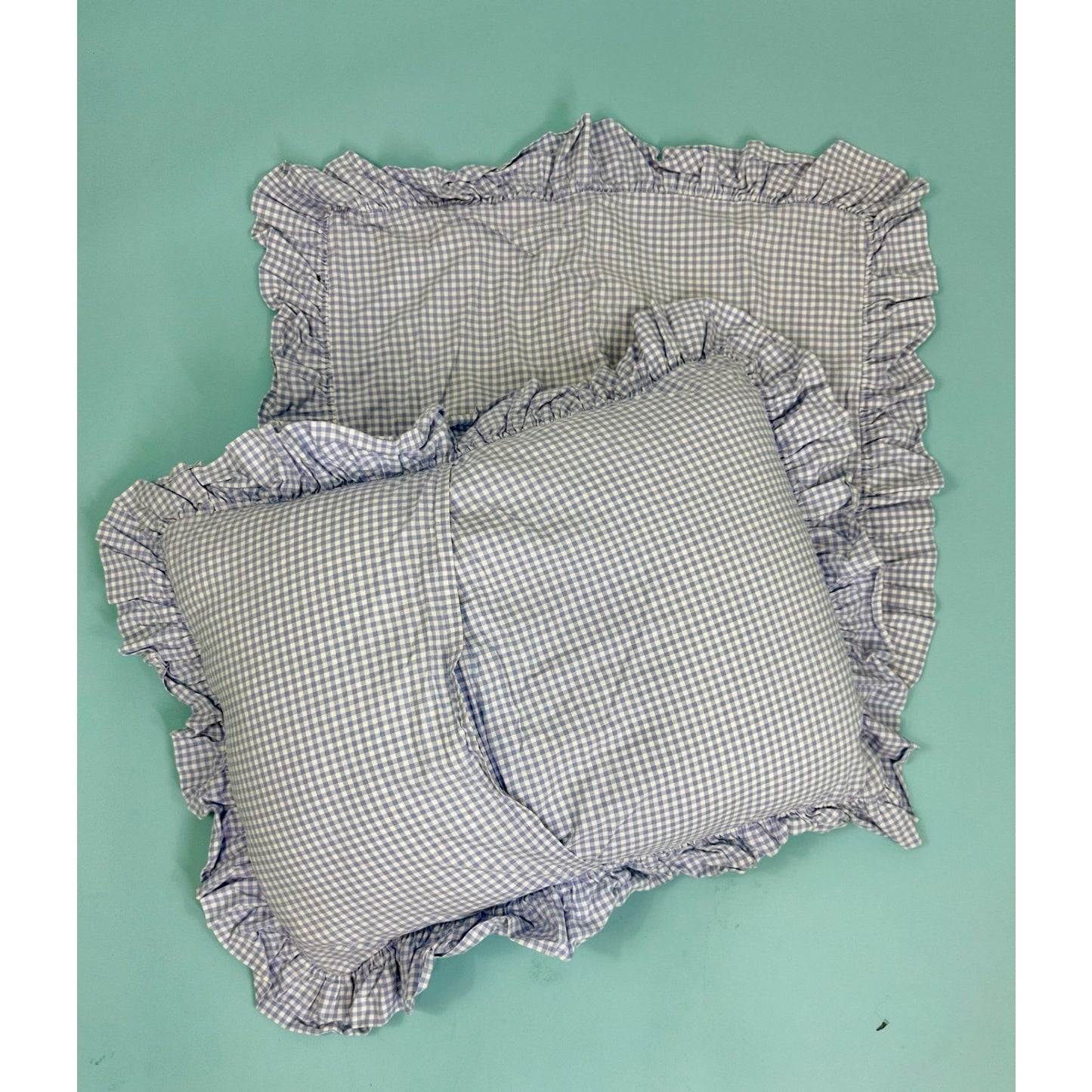 pair of Cornflower blue ruffled standard pillowcases/ shams