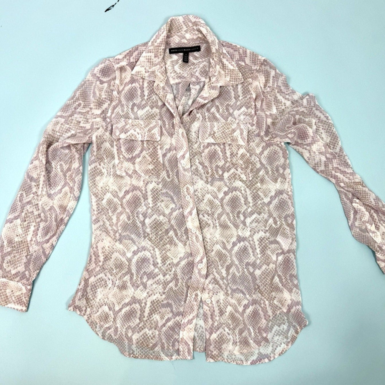 white house black market size 0 sheer snakeskin blouse