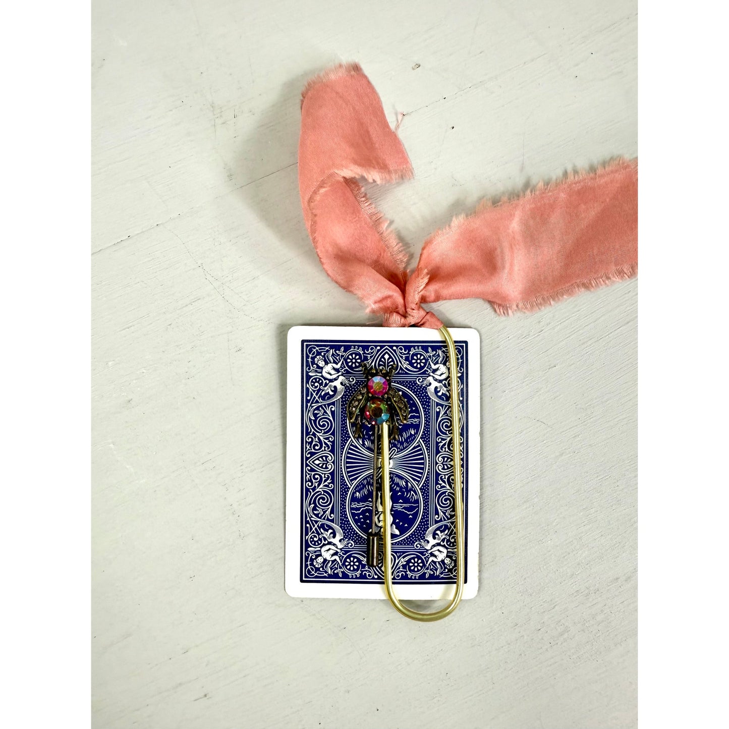 Vintage  Bumble Bee Pin and  ribbon playing Card Bookmark set