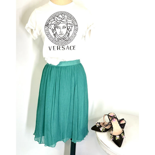 J Crew Skirt Vintage Layered Slip Skirt Jade Crinkle Chiffon Size XS Midi