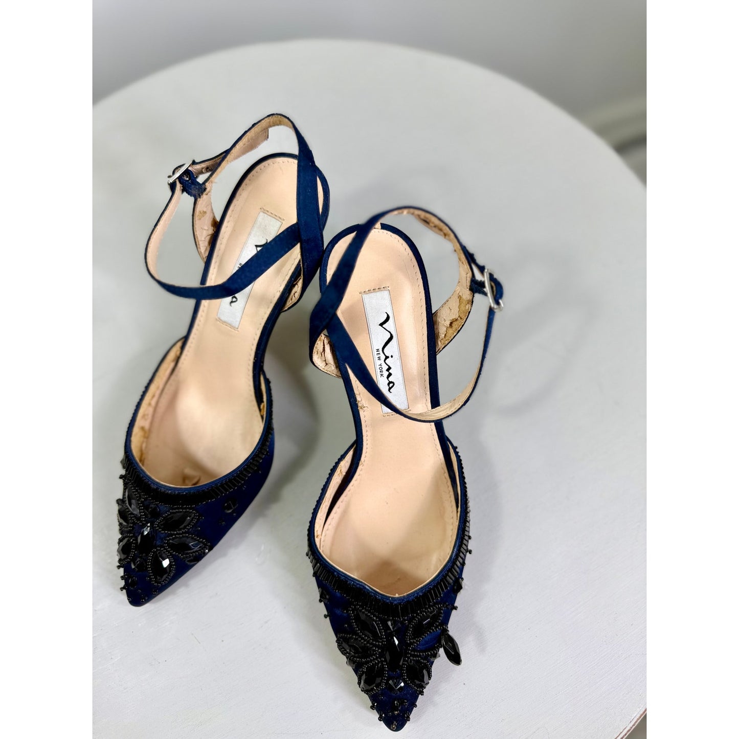 Vintage Navy Nina Heels  with black jewels Size 6M  without Box Excellent condition