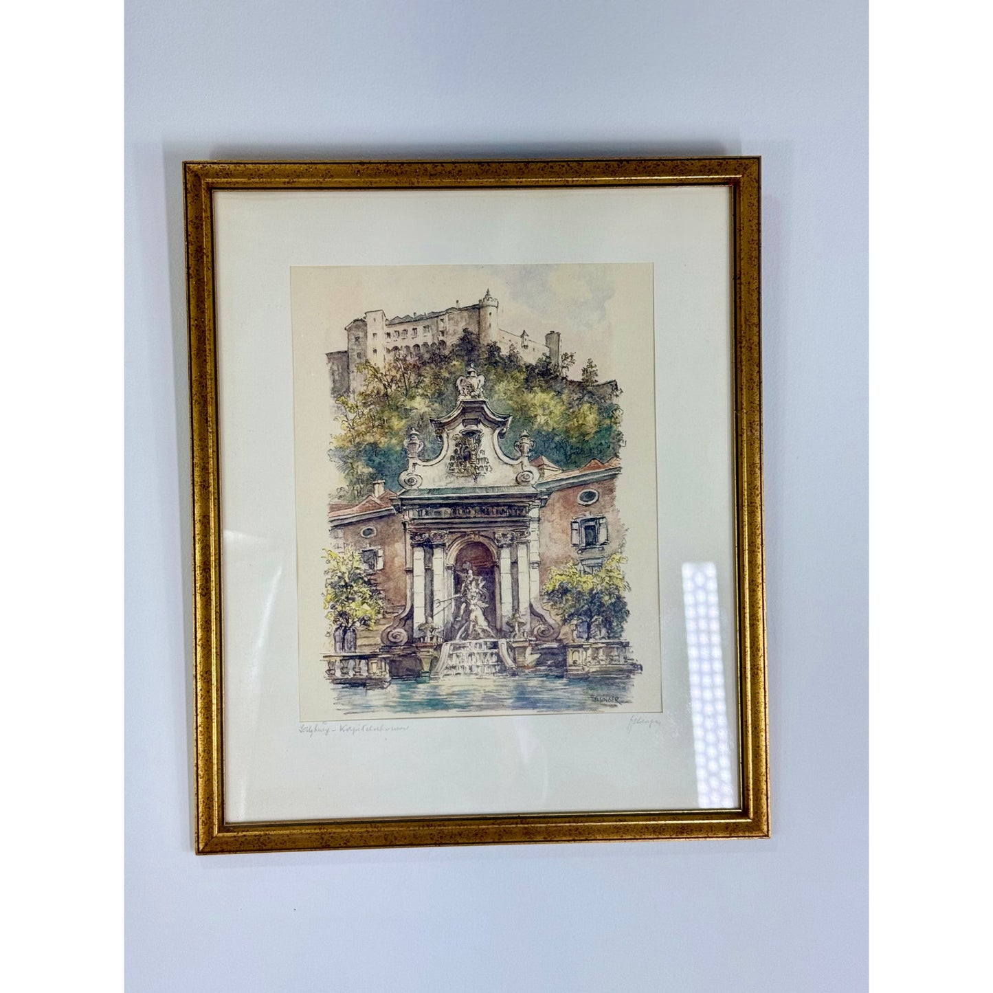 Vintage Artwork featuring Saltzburg Castle, Artist T Elsinger