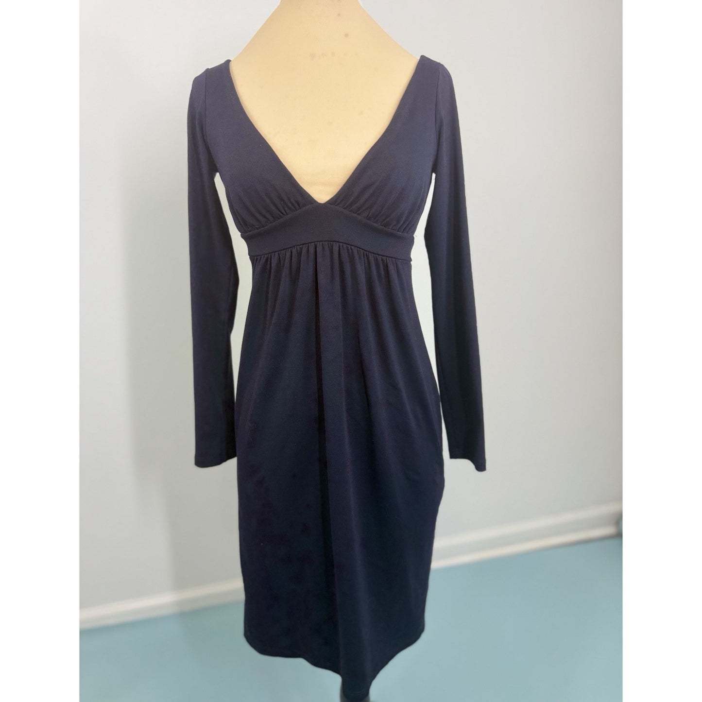 Vintage SUSAN MONACO plunge V neck Navy classic Black Dress Womens Small