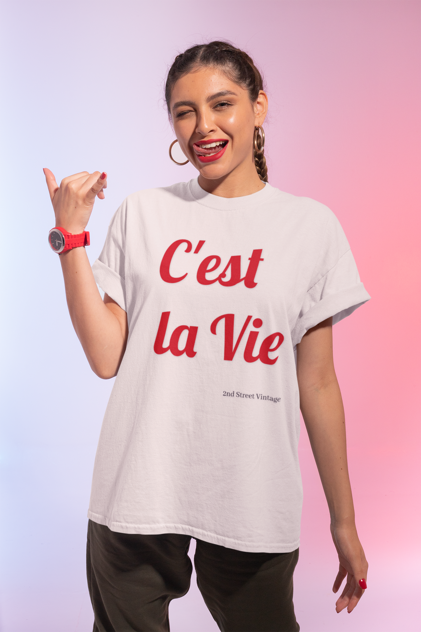 C'est la Vie Unisex Oversized Boxy Tee, Relaxed Fit Tee, Casual Streetwear, Pink Graphic Tee, Gift for Friends, Everyday Wear