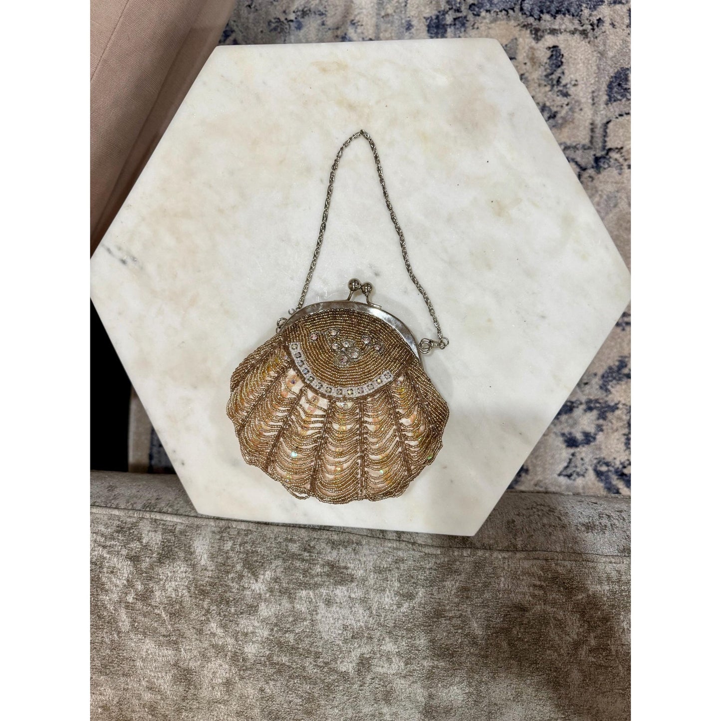 Vintage honey gold beaded and rhinestoned evening bag