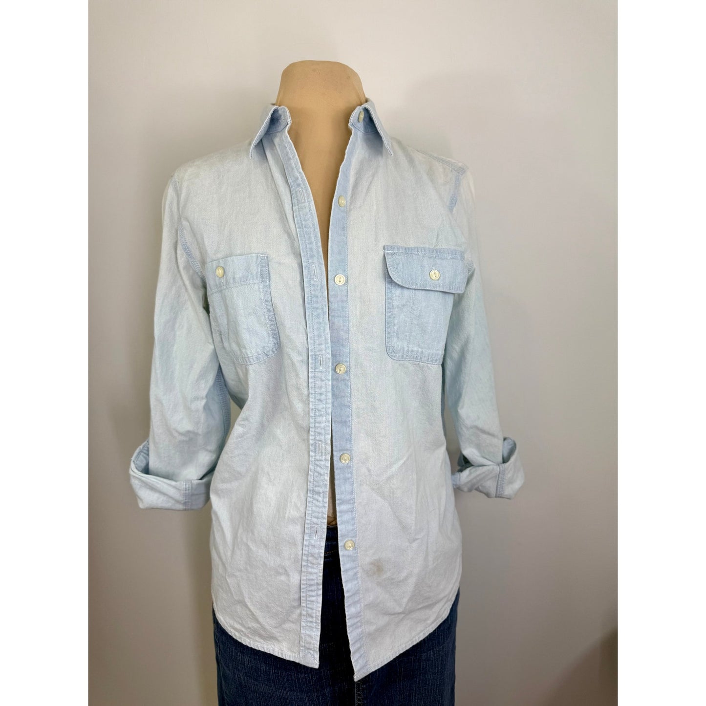 Vintage LRL Lauren Jeans CO, XS  Women's 100 cotton vintage faded chambray shirt, size XS