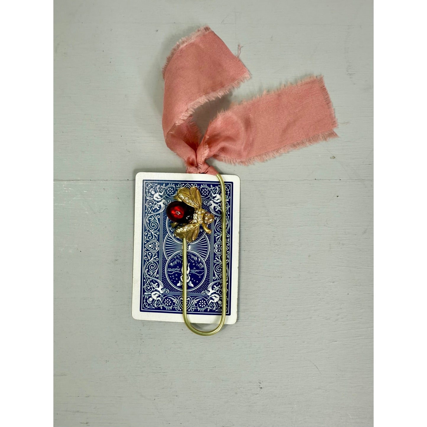 Vintage  Bumble Bee Pin and  ribbon playing Card Bookmark set