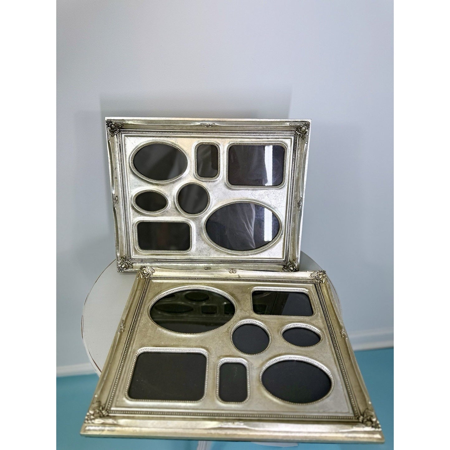 Vintage Silver Leaf Wood Photo Picture frames , set of 2 measuring 13x 15in