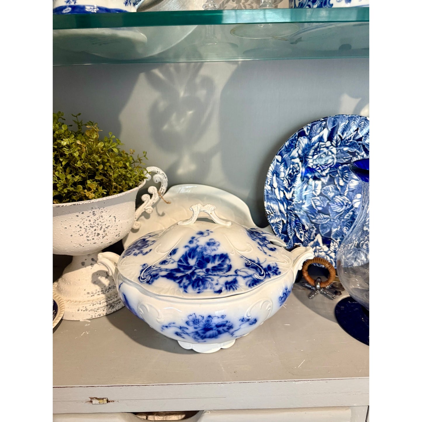 Antique Flow Blue Tureen with Lid