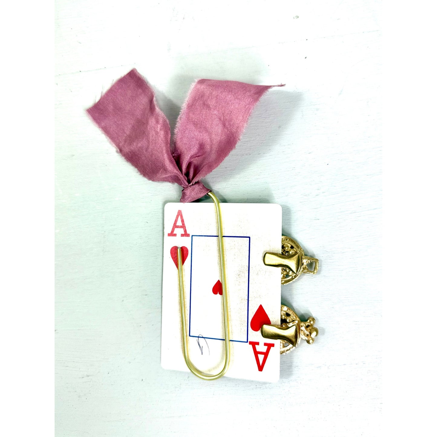 Vintage  Bumble Bee Clips and  ribbon playing Card Bookmark set