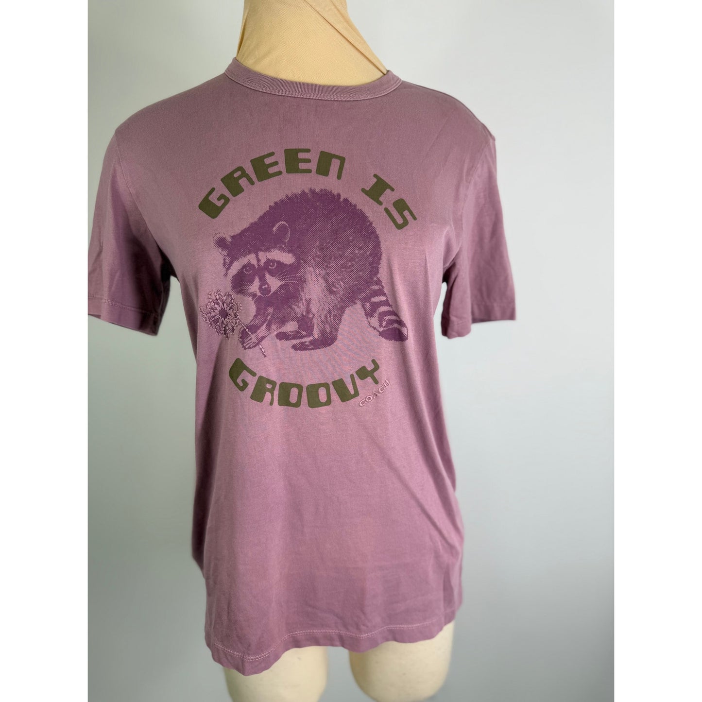 Authentic Coach  ECO Green is Groovy Small mauve graphic T shirt