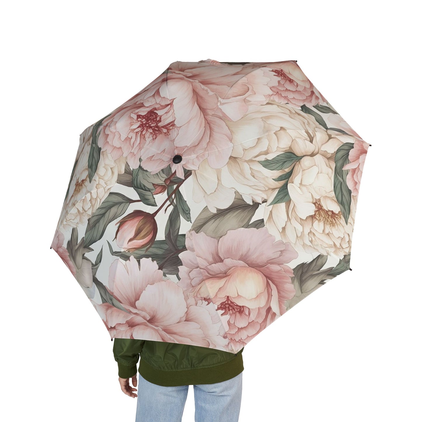 Floral Foldable Umbrella, Chic Rain Gear, Gift for Her, Travel-Friendly, Fashionable Sunshade, Boho Style Accessory