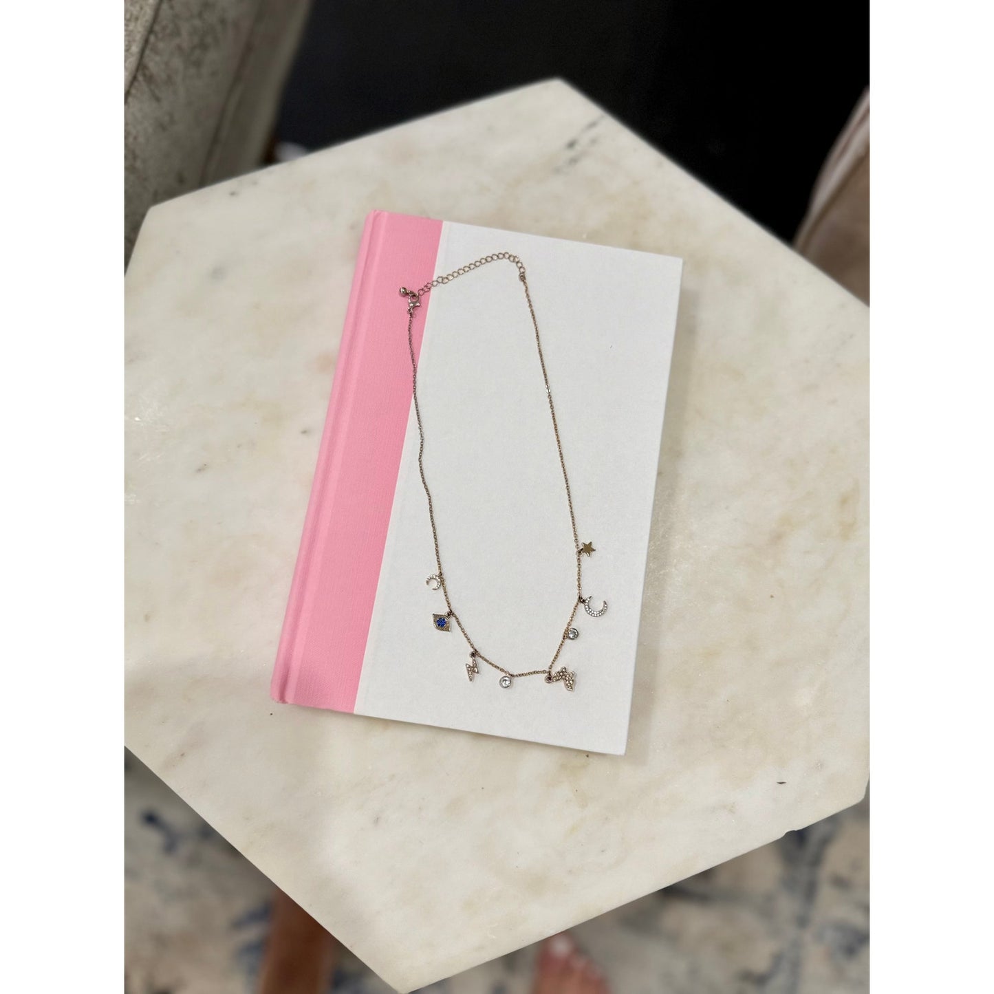 Vintage charm celestial necklace, vintage necklace, moon and star necklace