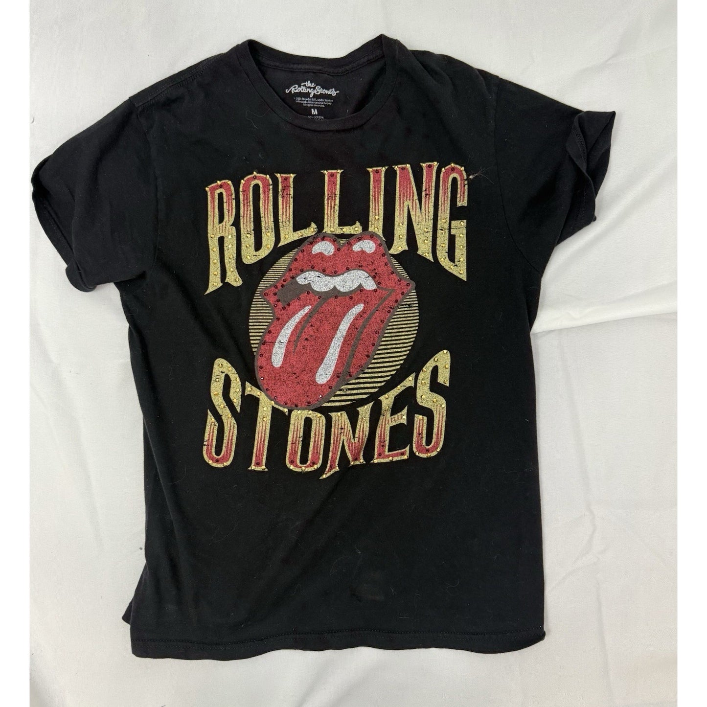 Authentic rolling stones black tee w rhinestones