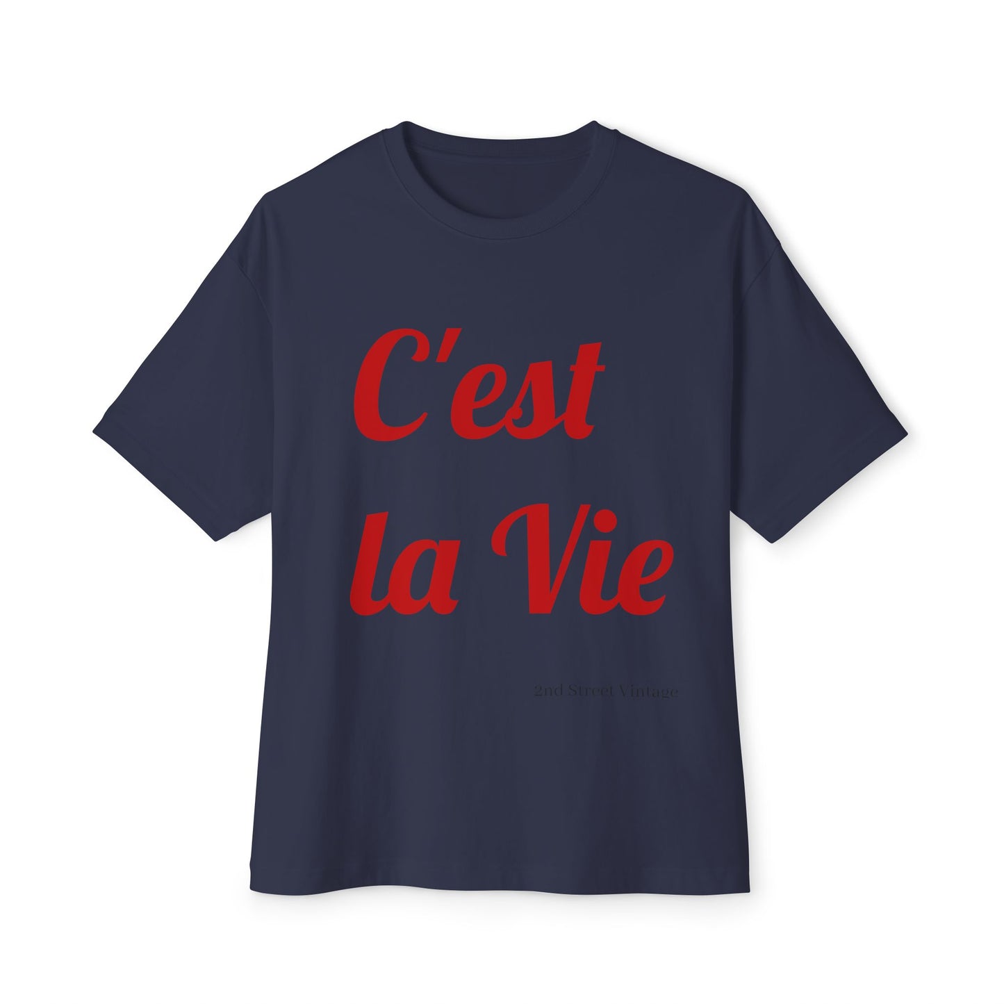 C'est la Vie Unisex Oversized Boxy Tee, Relaxed Fit Tee, Casual Streetwear, Pink Graphic Tee, Gift for Friends, Everyday Wear