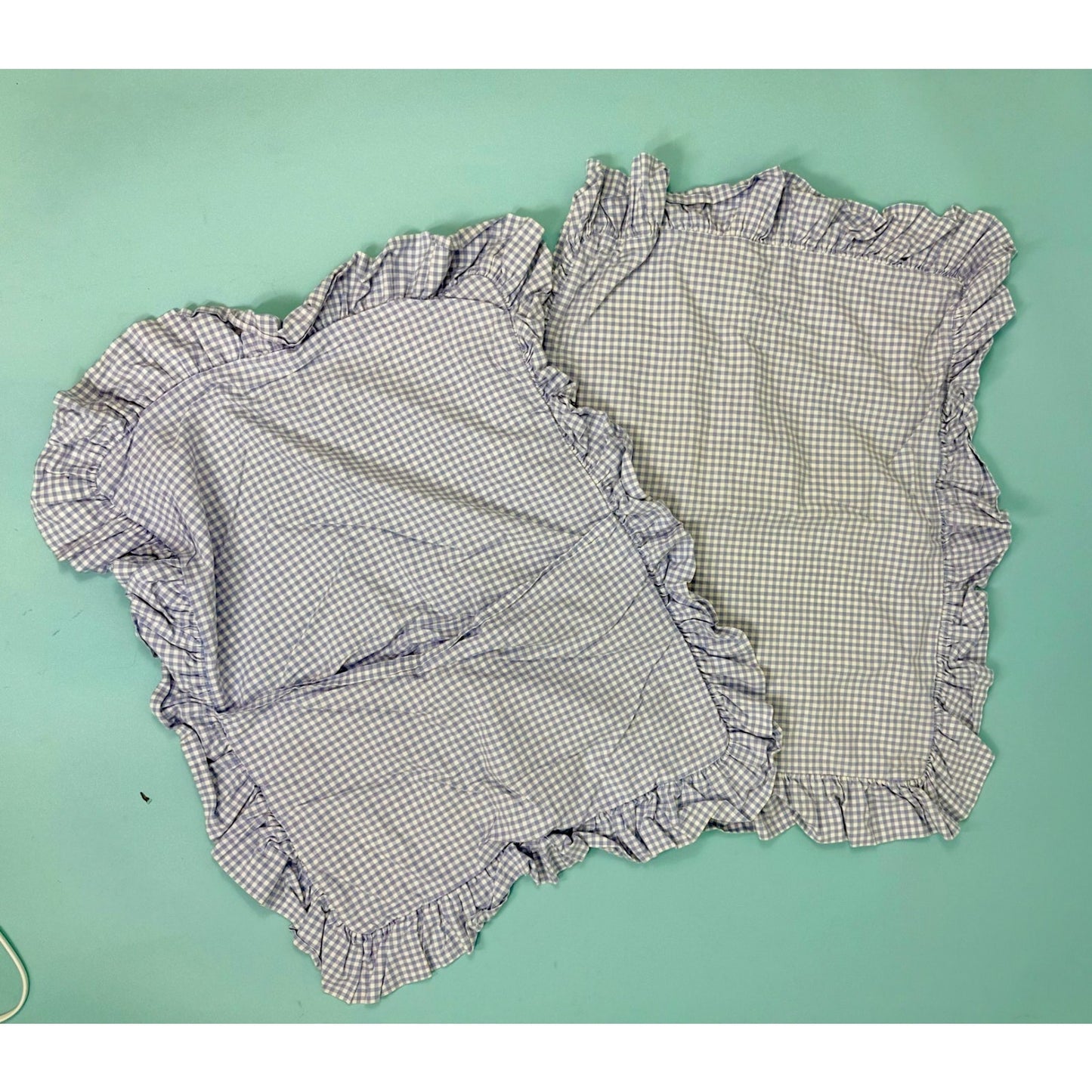 pair of Cornflower blue ruffled standard pillowcases/ shams