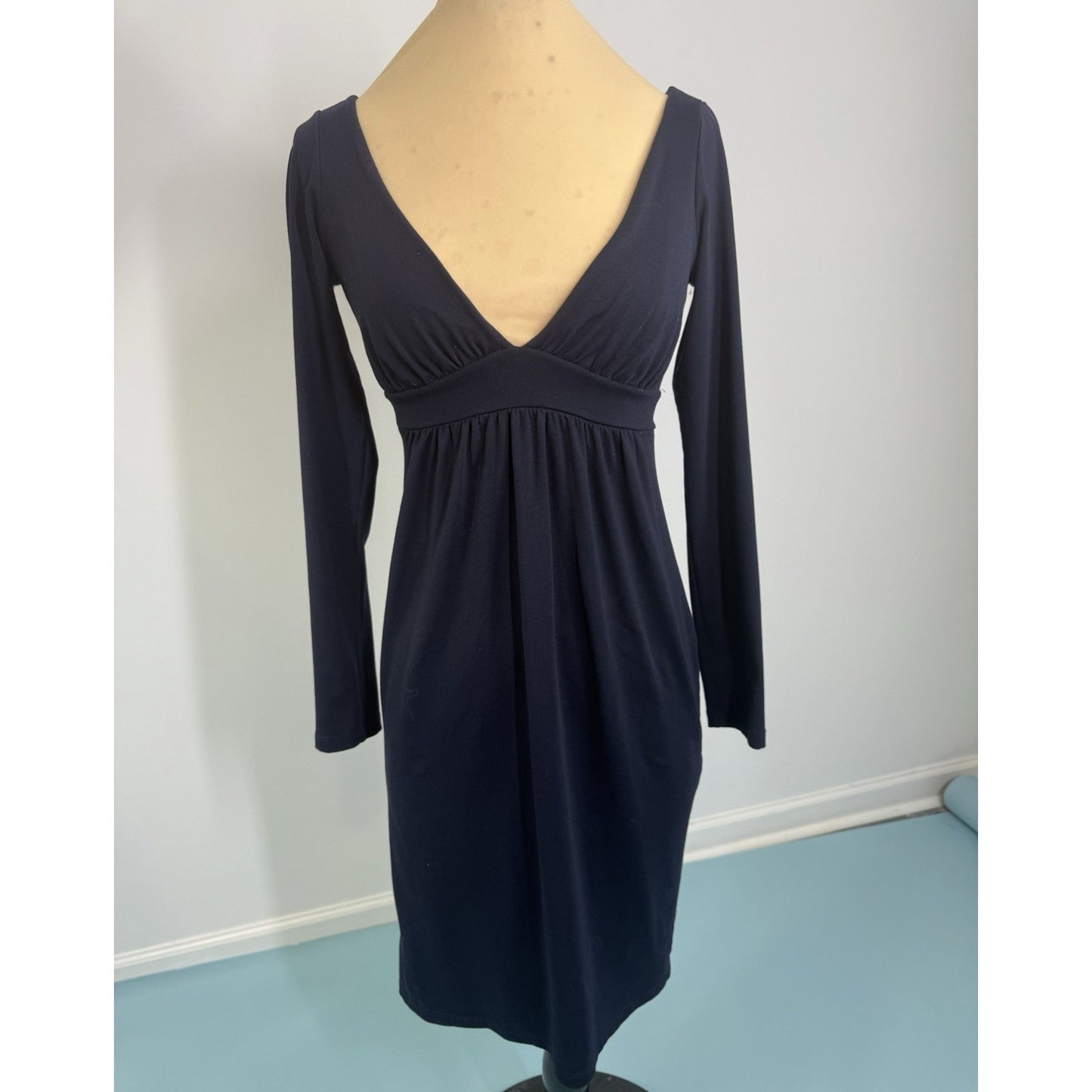 Vintage SUSAN MONACO plunge V neck Navy classic Black Dress Womens Small