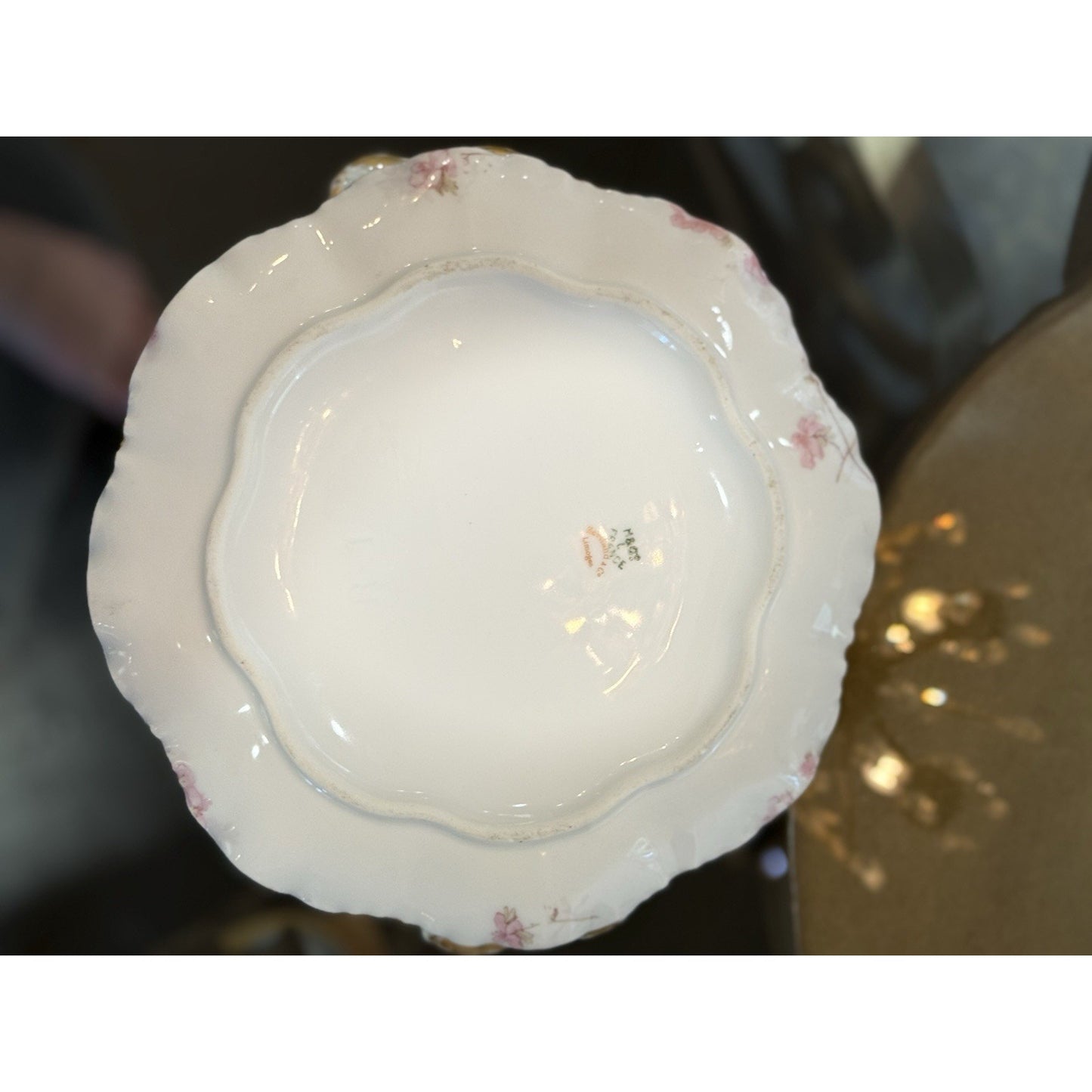 Haviland &Co M&G Limoges pink floral and gold covered bowl