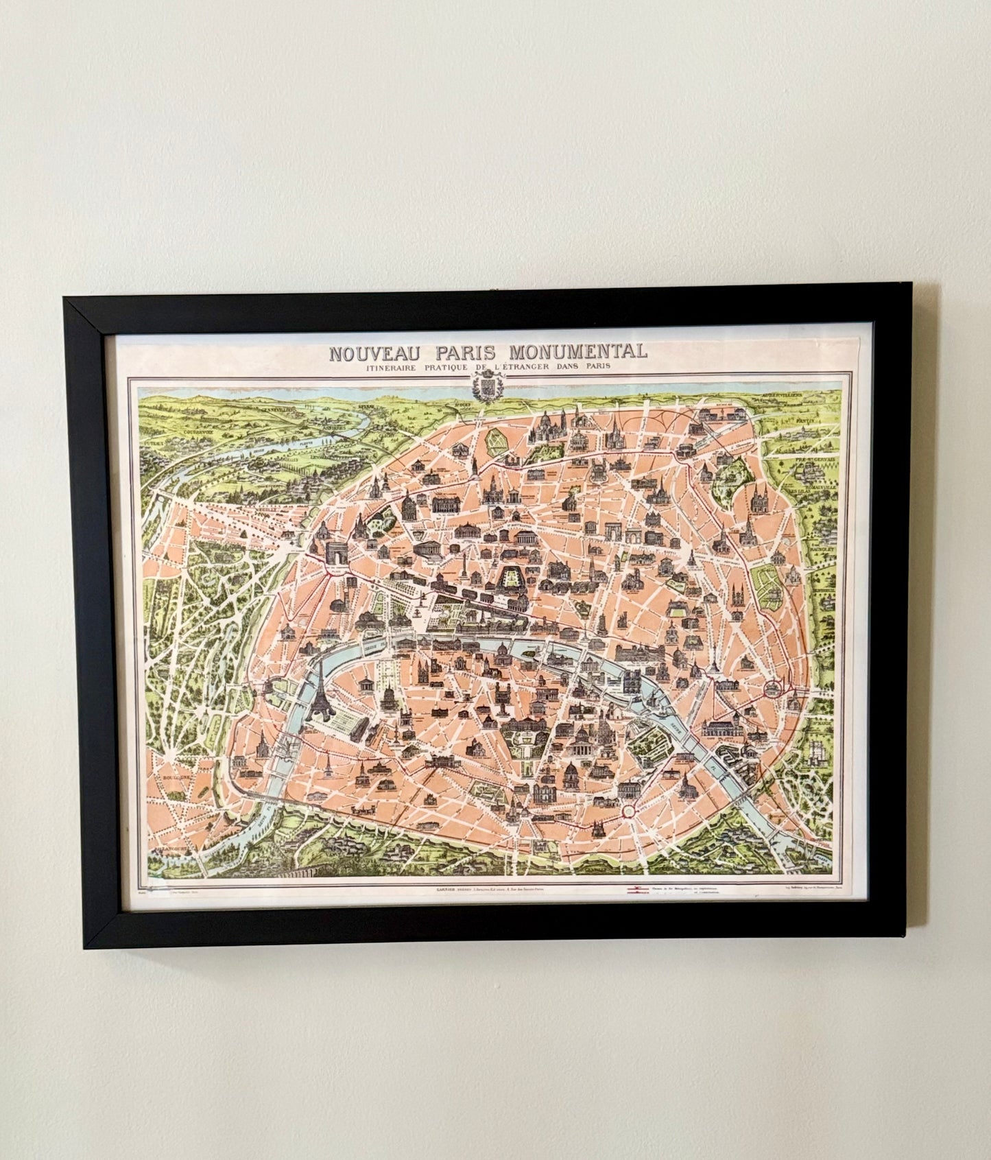 Vintage framed Map of Paris 18x14"