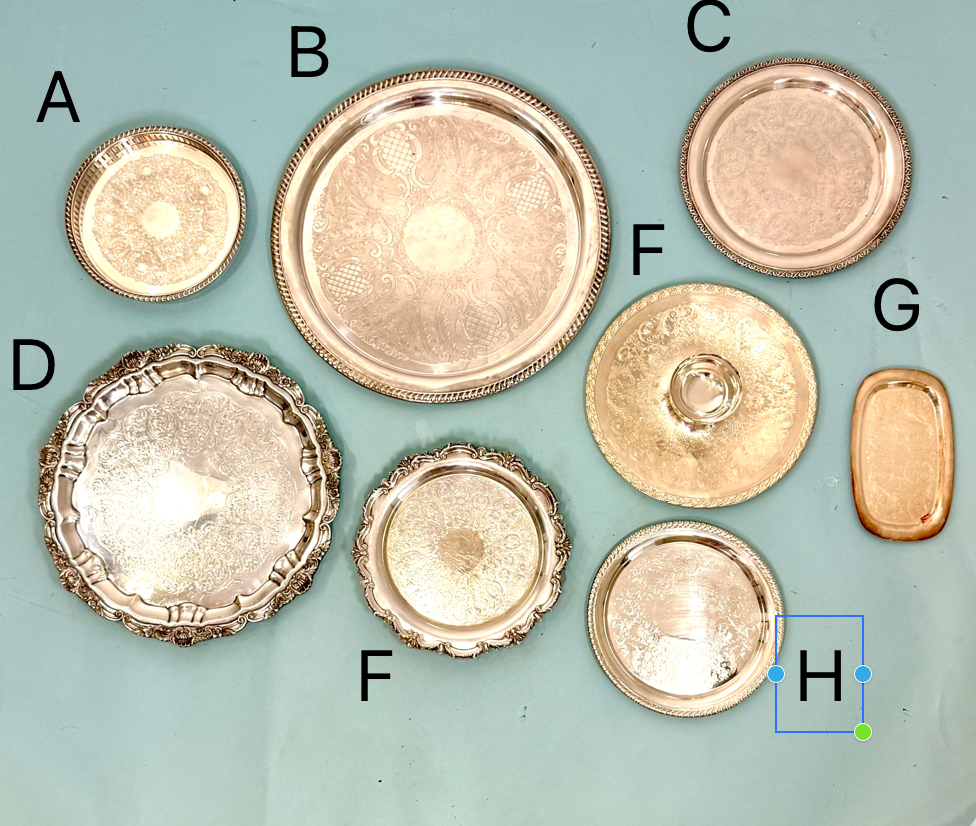 set or individual silverplate trays , polished updated listing coming soon