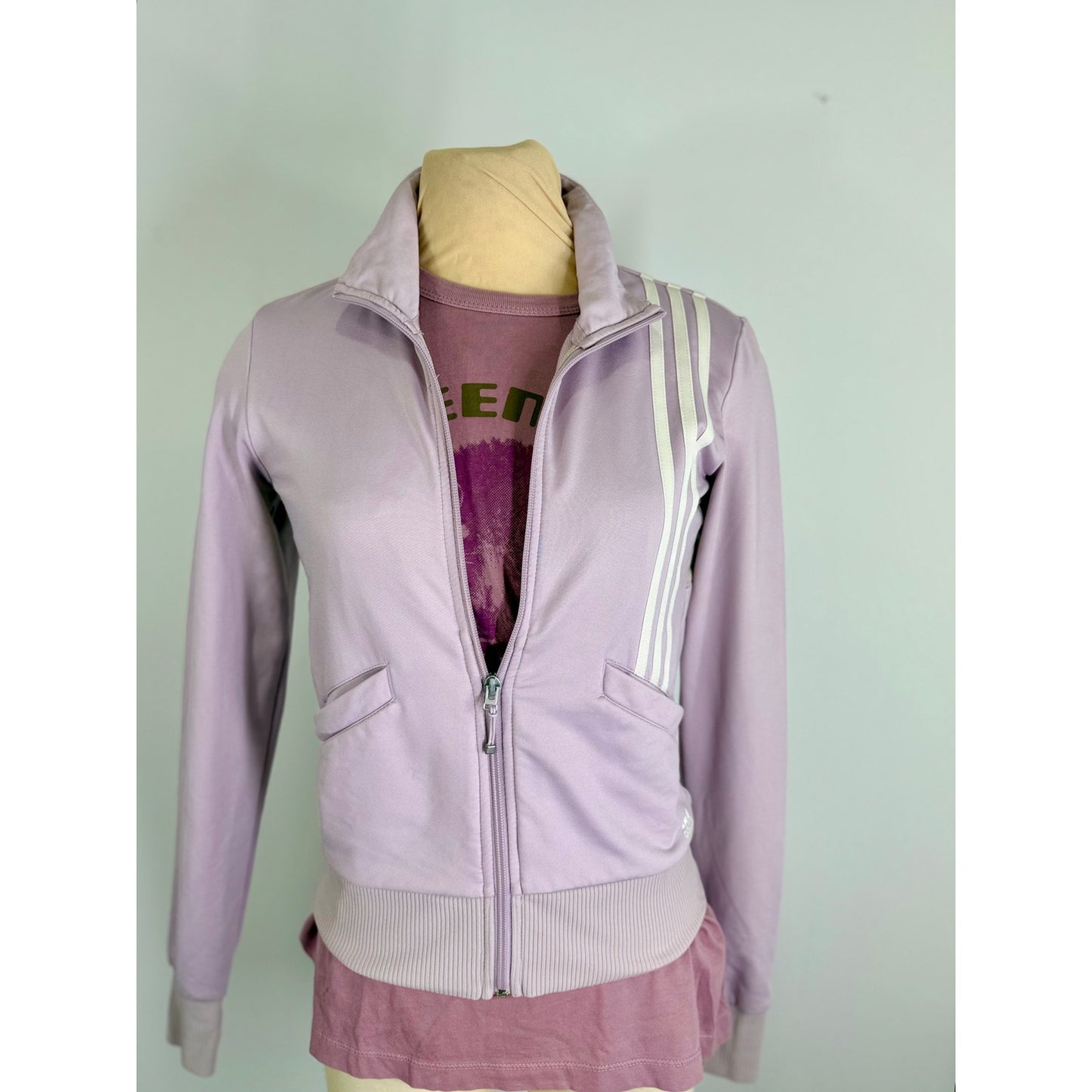 Vintage adidas dusty lavender and white zip jacket size small