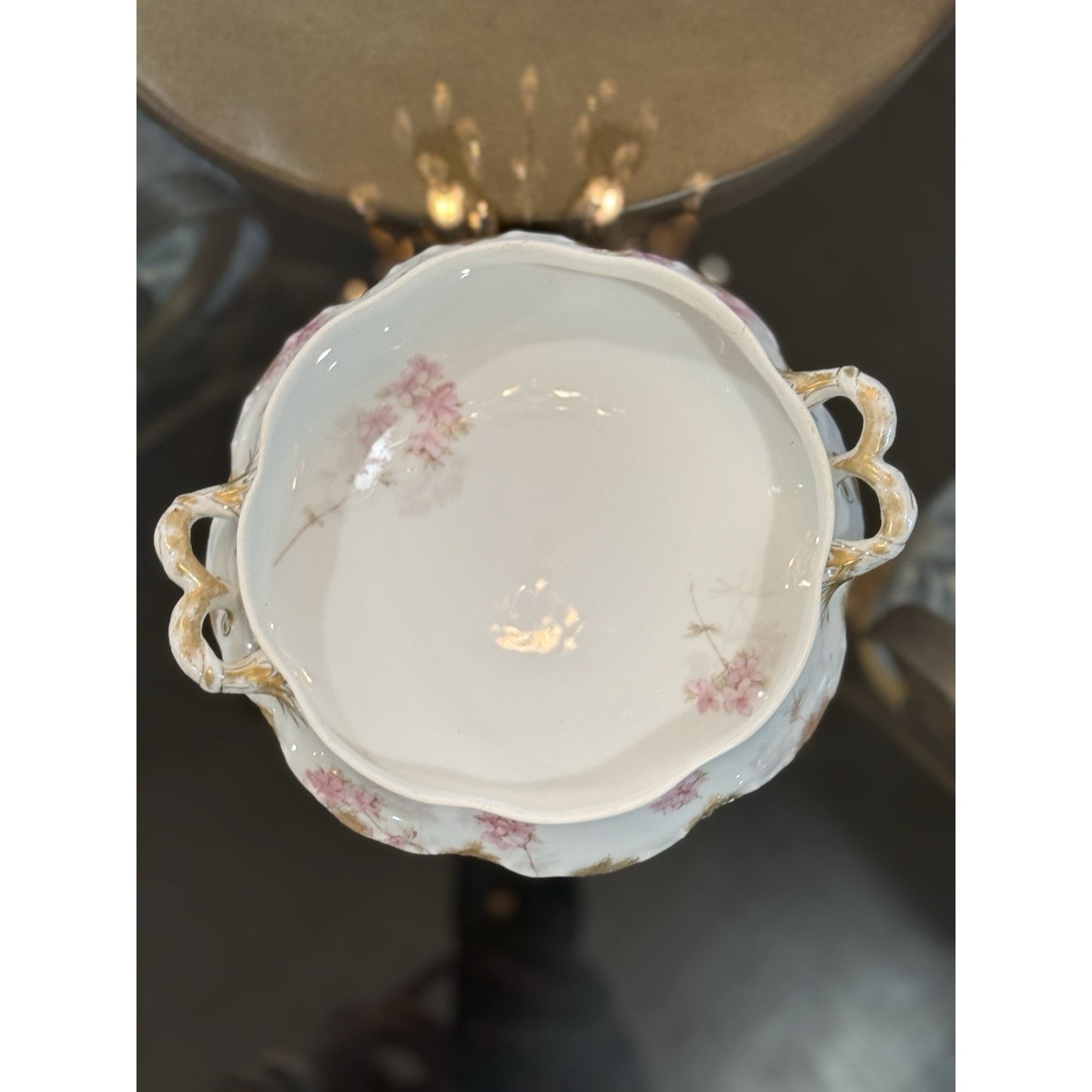Haviland &Co M&G Limoges pink floral and gold covered bowl