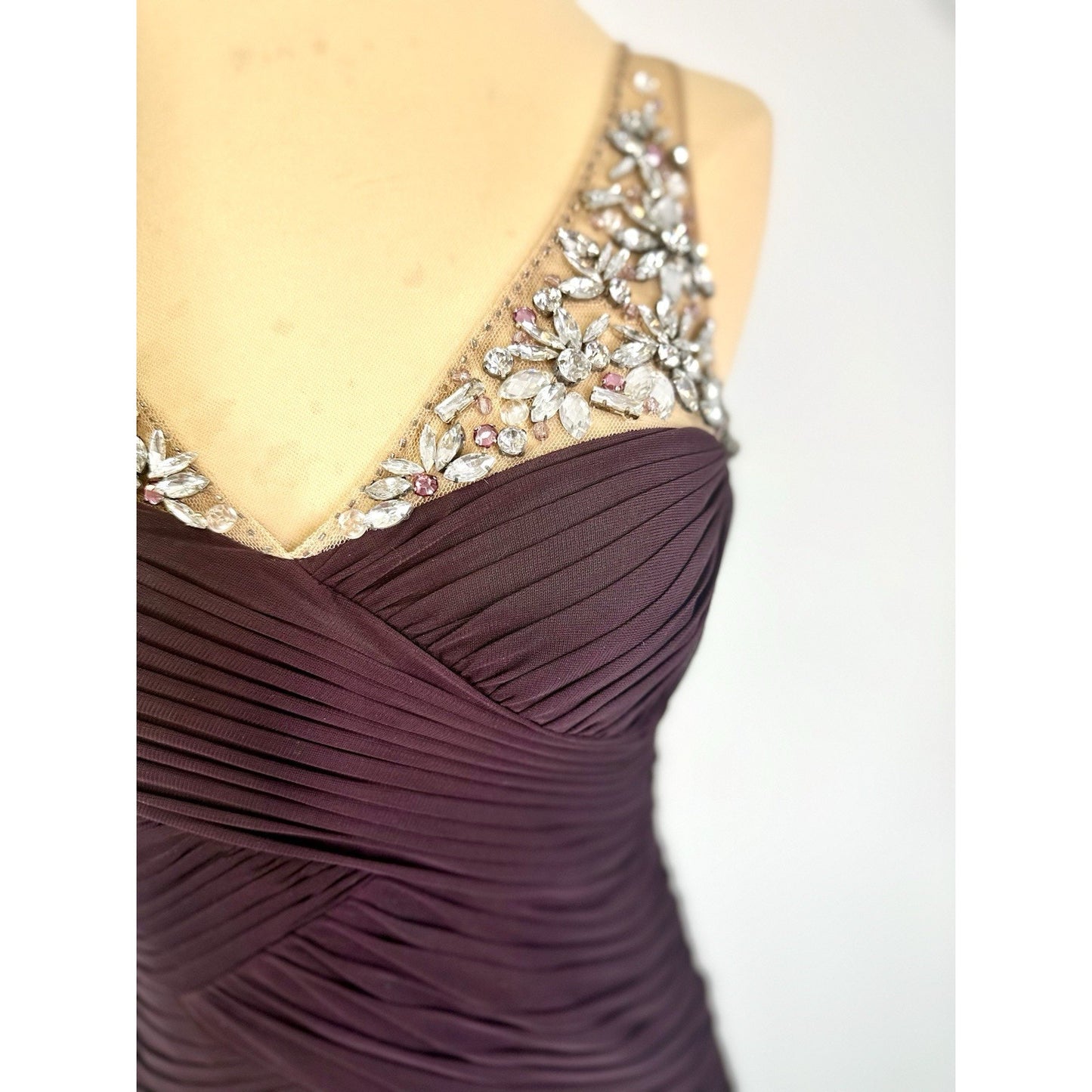 Vintage Adrianna Papell Dress Sz 4 Burgundy Jeweled Illusion Bodice Evening
