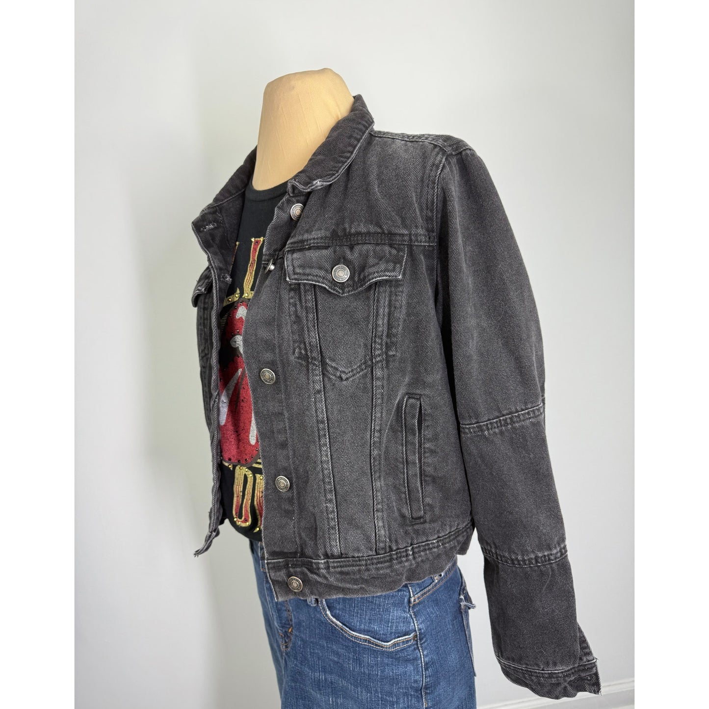 Vintage Free People black denim jacket ,  size M
