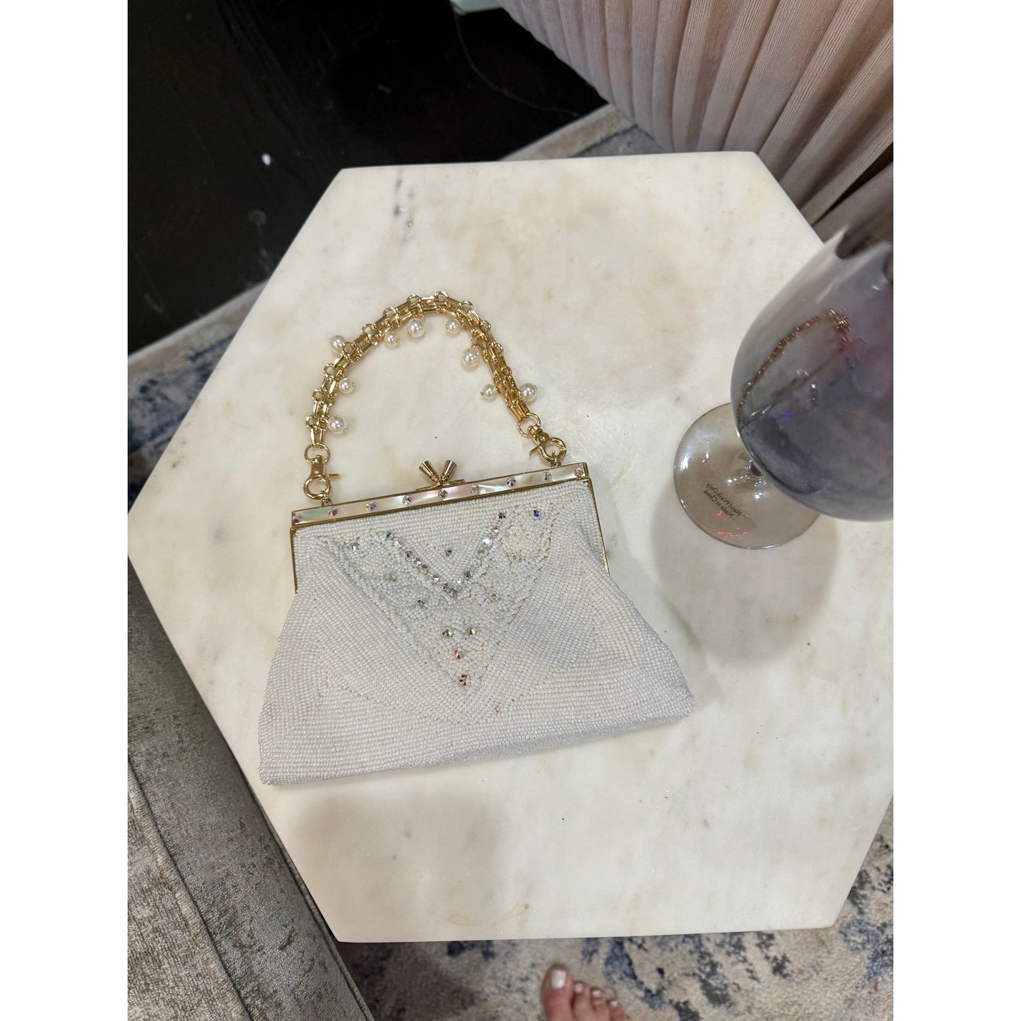 Vintage honey gold beaded and rhinestoned evening bag