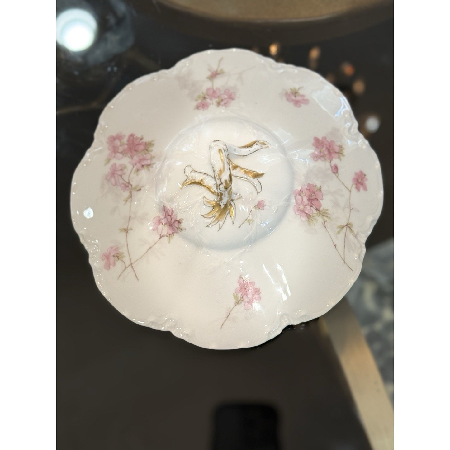 Haviland &Co M&G Limoges pink floral and gold covered bowl