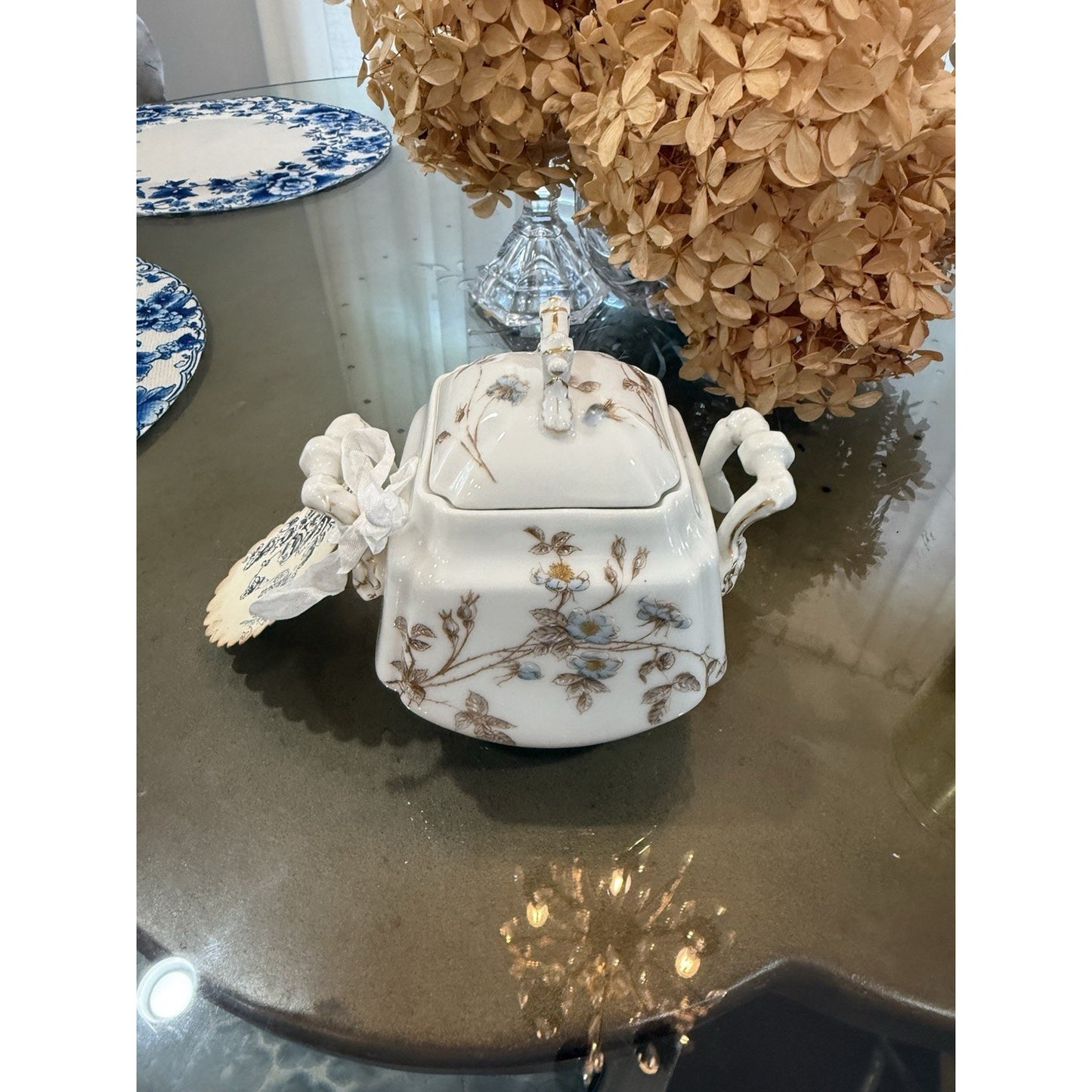 Antique Limoges Haviland Hand Painted blue Color Floral Bouquet Tureen Good Cond.