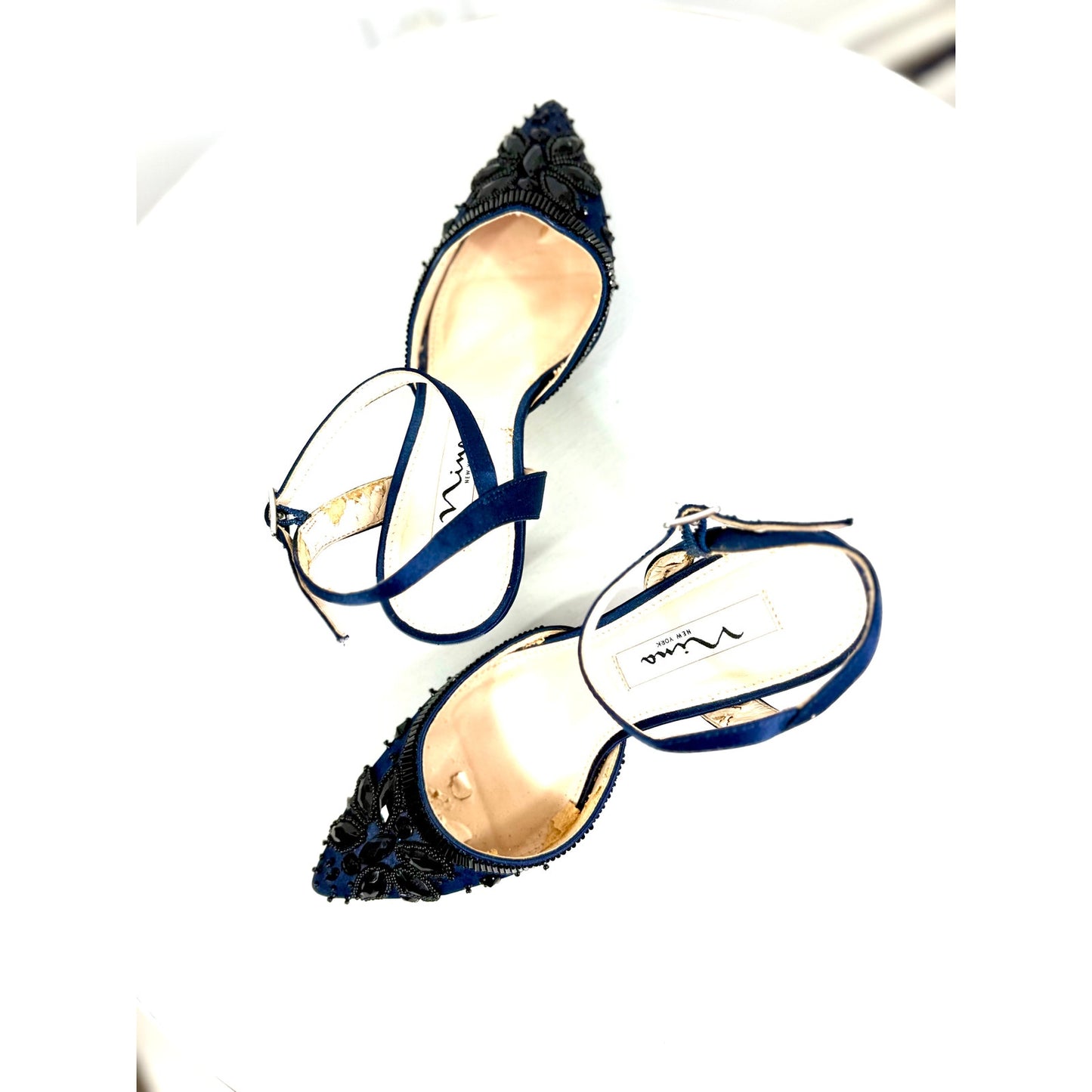 Vintage Navy Nina Heels  with black jewels Size 6M  without Box Excellent condition