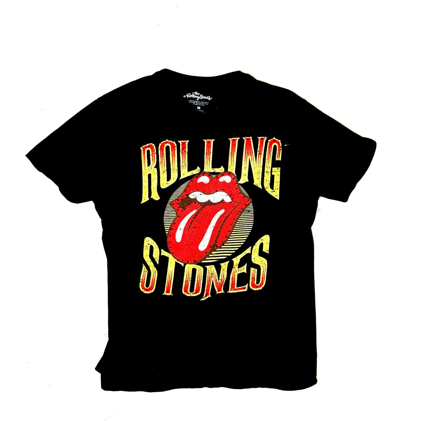 Authentic rolling stones black tee w rhinestones
